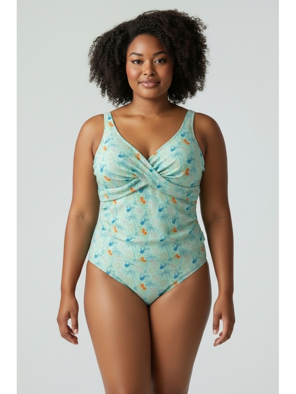 Disney Mickey & Minnie Tropical Mint Green One-Piece Swimsuit Plus Size 1X EUC